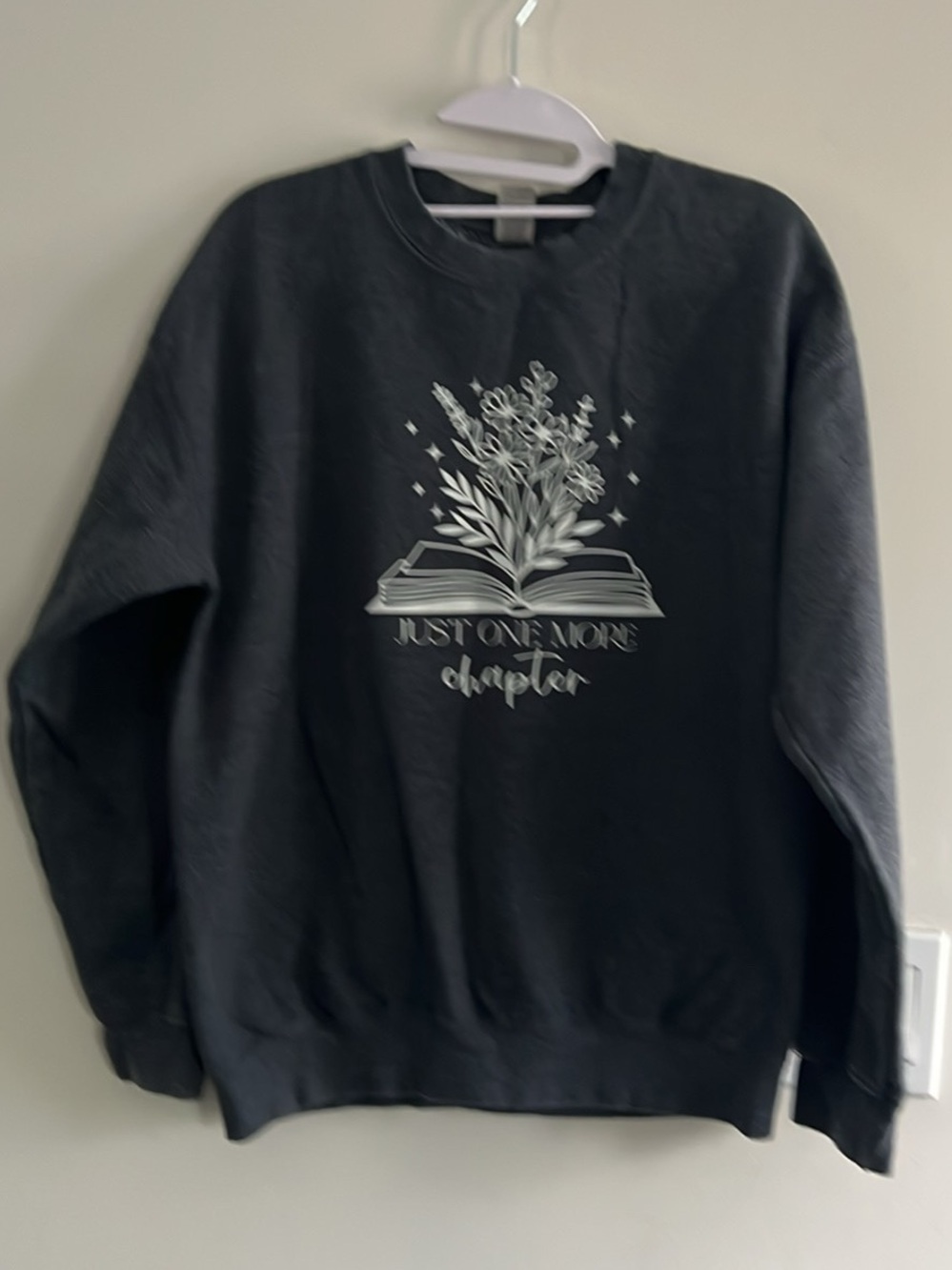 Gildan Black Crewneck Sweatshirt with White Book & Floral Design